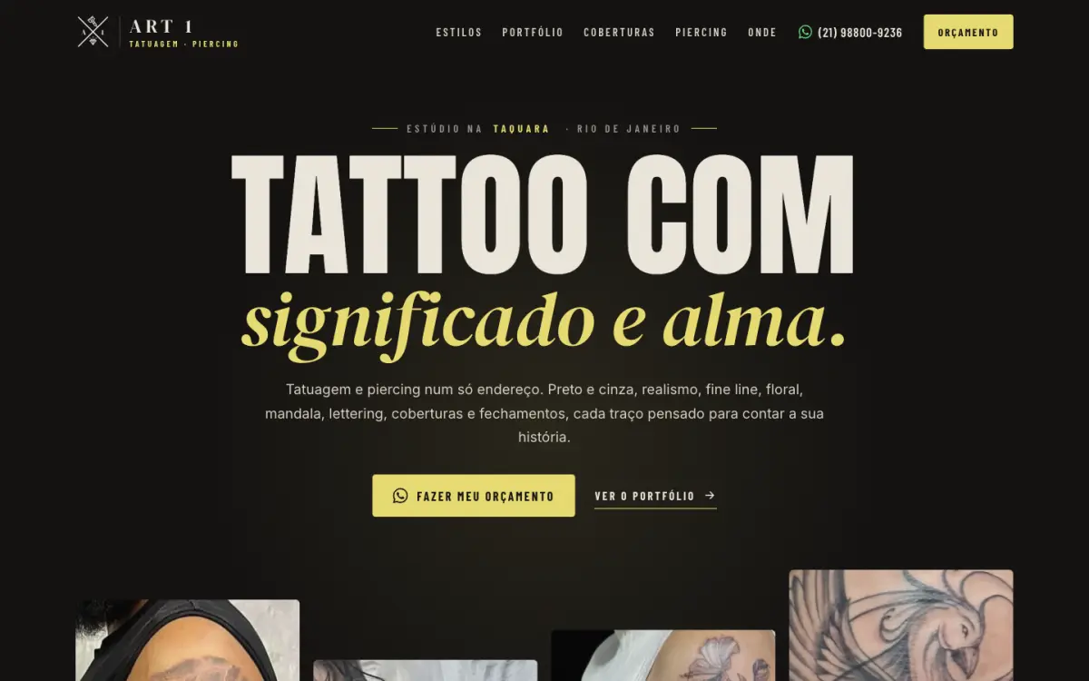 Print do site de Art 1 Tattoo no computador