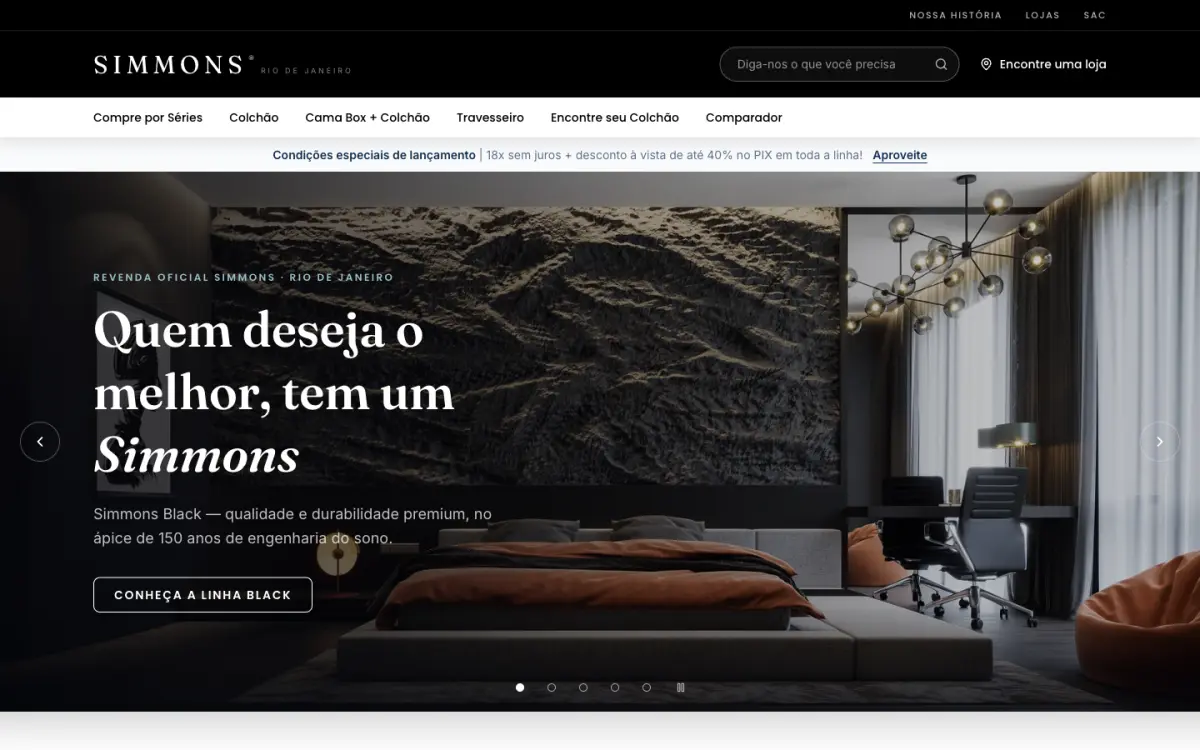 Print da página Vitrine do site da Simmons Rio de Janeiro